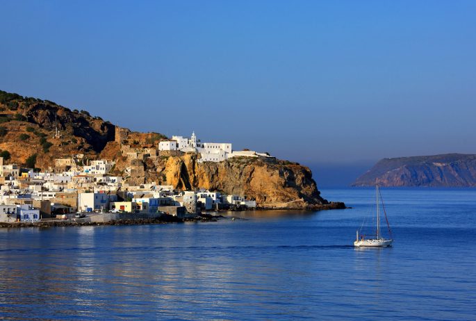 Yacht,Leaving,Mandraki,Villlage,,"capital",Of,Nisyros,Volcanic,Island,,Dodecanese,